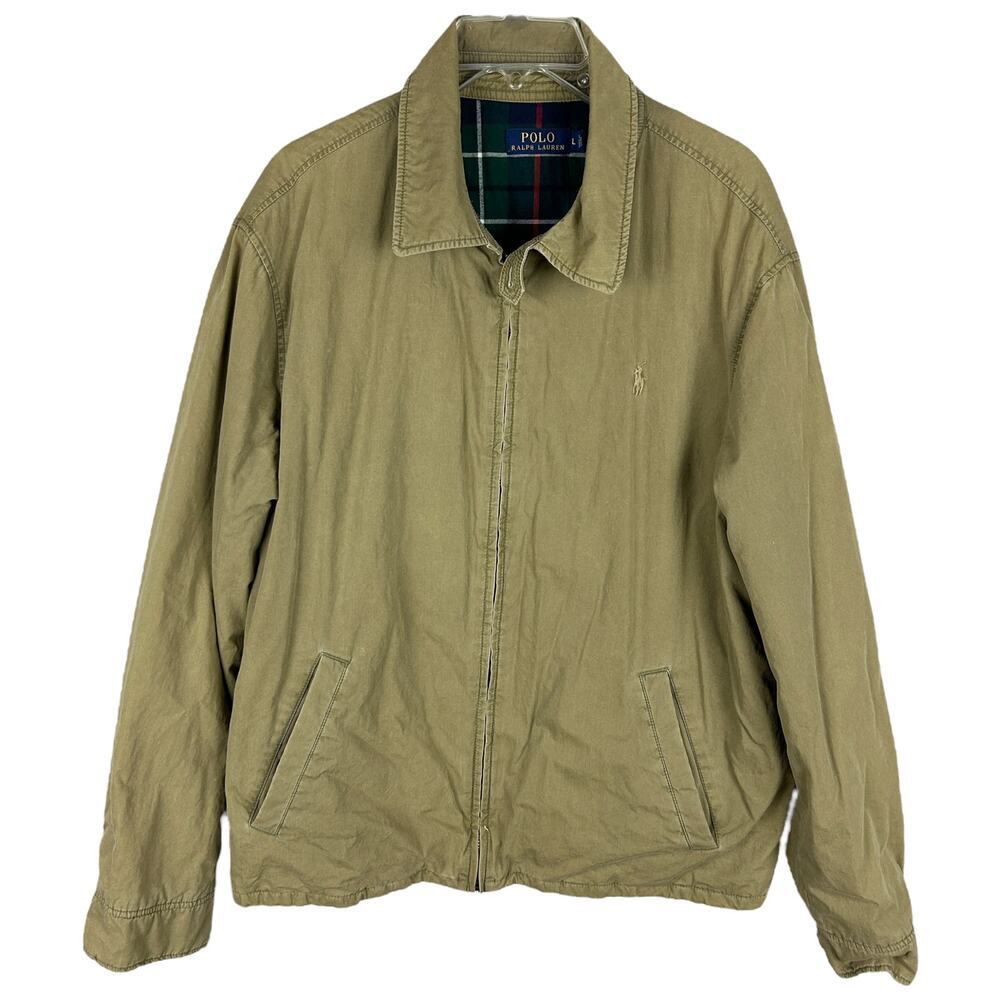 Polo By Ralph Lauren Green Flannel Lined Collared Long Sleeve Full Zip Jacket L